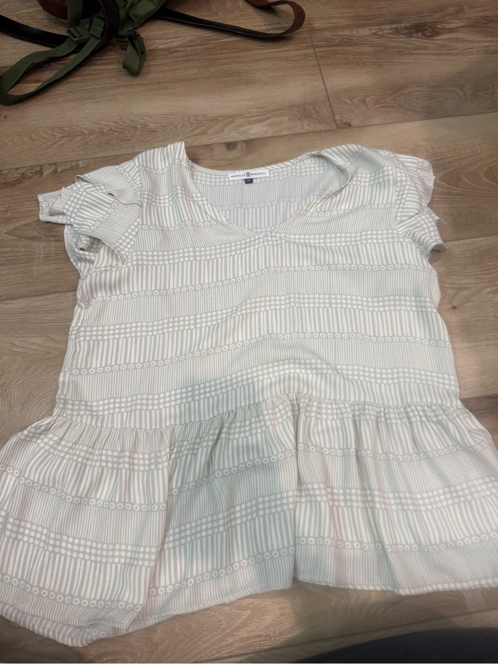 Michelle McDowell V-Neck Patterned Top in Light Mint and White